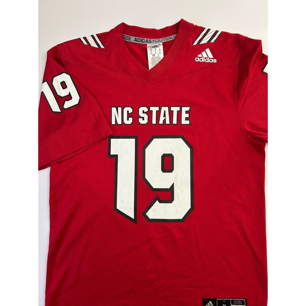 NC State Wolfpack #19 Adidas Youth Football Red Jersey Size Medium